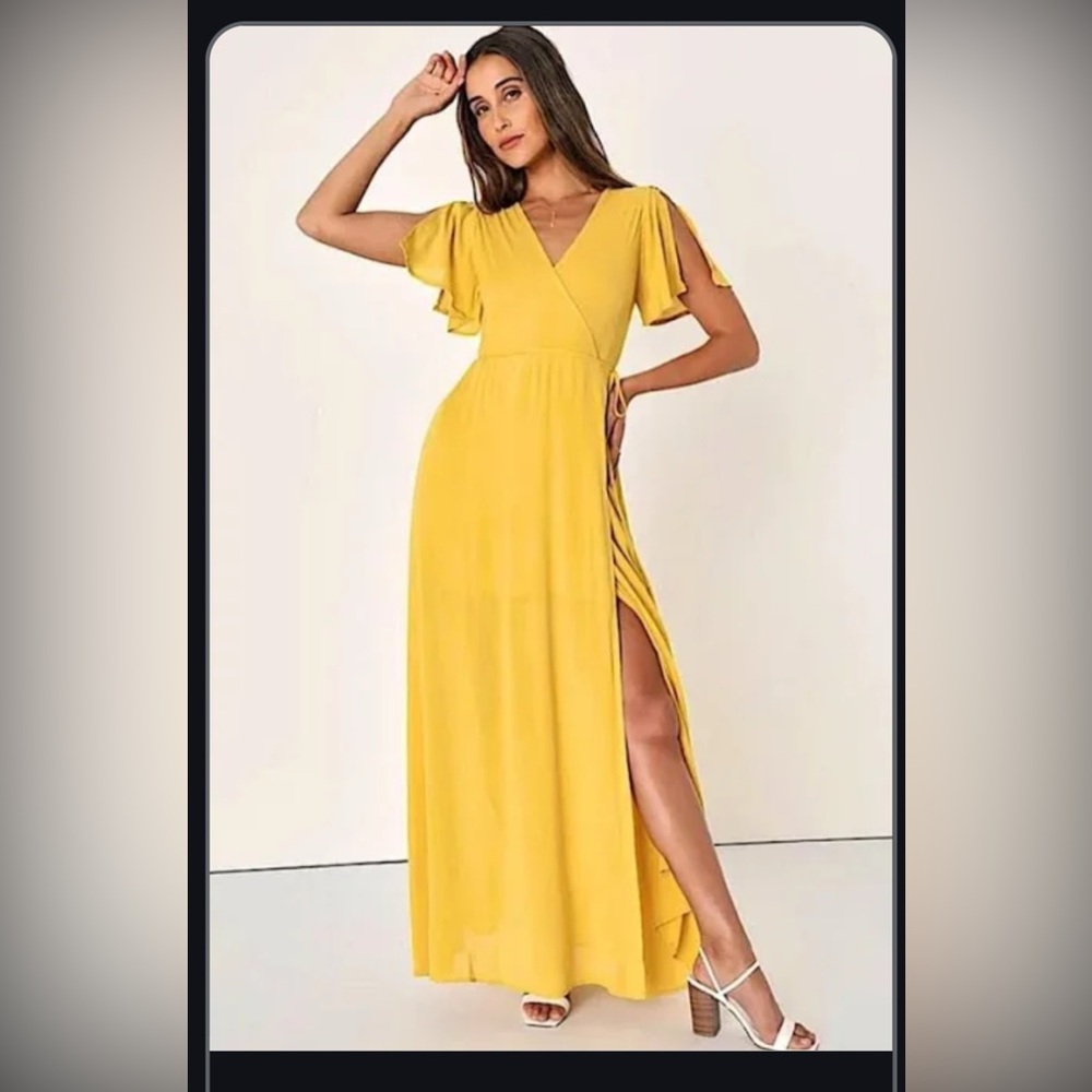 Yellow Wrap Long Dress